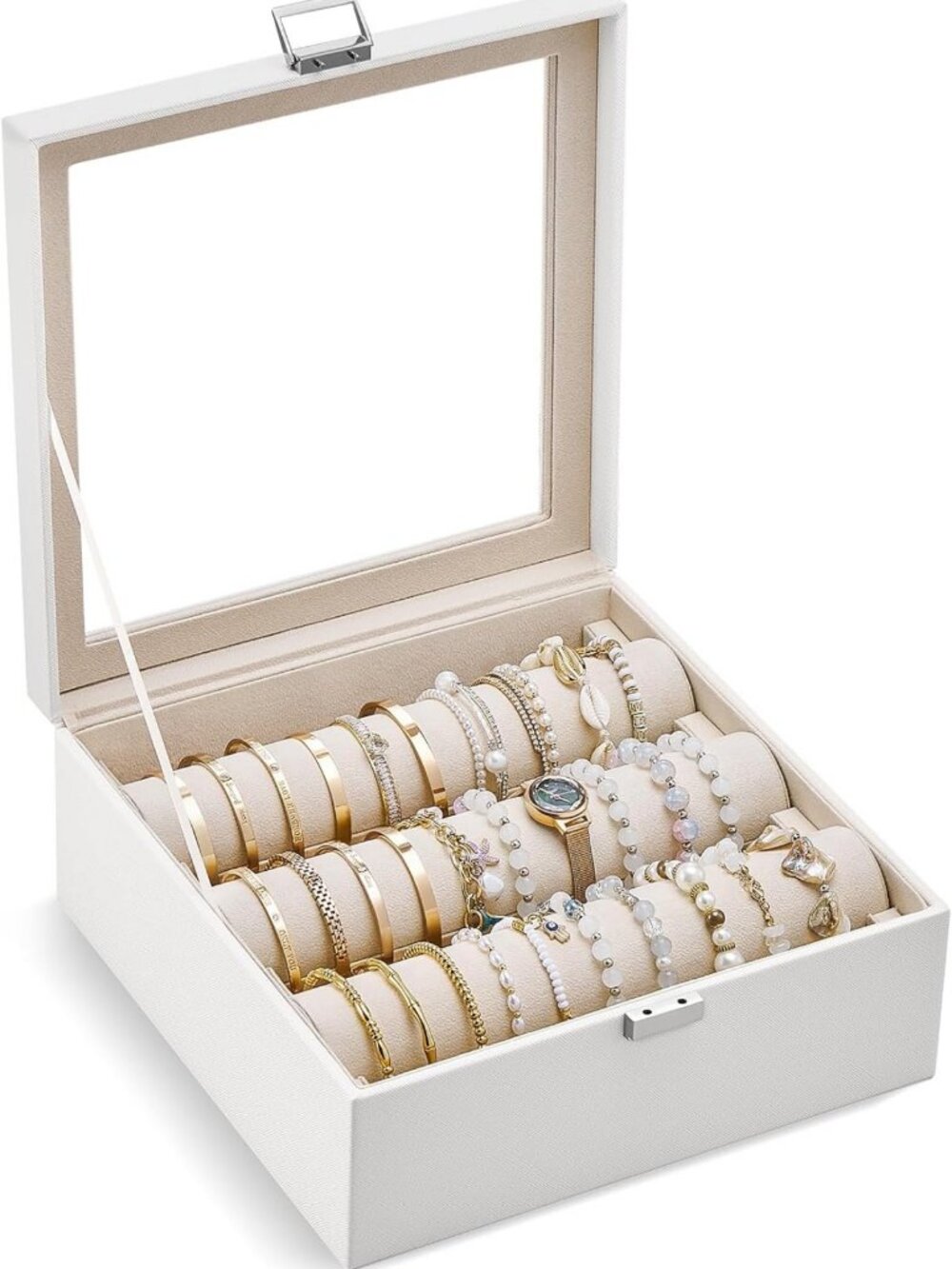 Elegant White Bracelet Display Holder with Clear Lid - Jewelry Organizer Stand